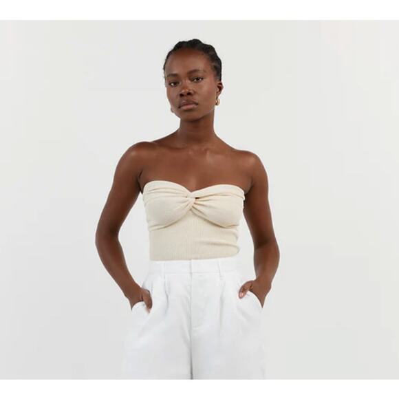 DISSH Anika Twisted Cream Knit Tube Top Strapless Crop Sweetheart 4 - Picture 1 of 6